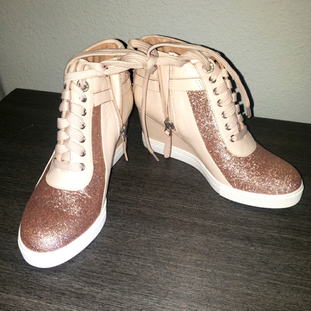 Paolo Rose Gold Glitter Wedge Ankle Boots